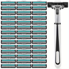 Razors for Men, 2-Blade Men's Razors Includes 1 Handle and 30 Replaceable razor heads, Non-Slip Handle
