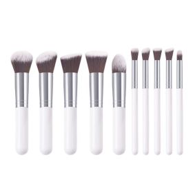10 pcs makeup brush set  Portable fashion high-end beauty tool set (White  Silver)