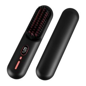 Cordless Negative Ion Hair Straightener Brush Rechargeable Mini Styling Comb with 12 Heating Levels Anti-scald 30S Preheating 30Mins Auto Sleep LCD Di (Option: HairStraightenerBlack)