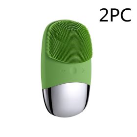 Mini Silicone Electric Face Cleansing Brush Electric Facial Cleanser Facial Cleansing Brush Skin Massager Skin Care Tools (Option: Green 2PC-Electric-DC)