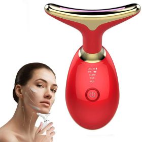 Neck/Face Massager. Face Sculpting Tool 3 Colour Modes and Vibration for Facial Massage for Double Chin. (Color: Red)